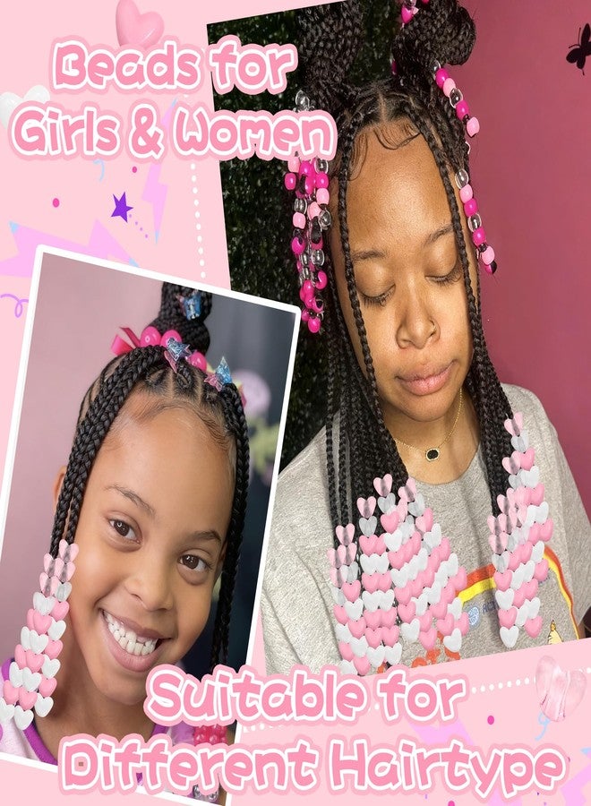 VENOFEN 88PCS Pink White Hair Beads for Braids Lovely Heart Shape Loc Dreadlock Bead Accessories Cute Acrylic Small Pony Beads for Kids Girls - Image 5